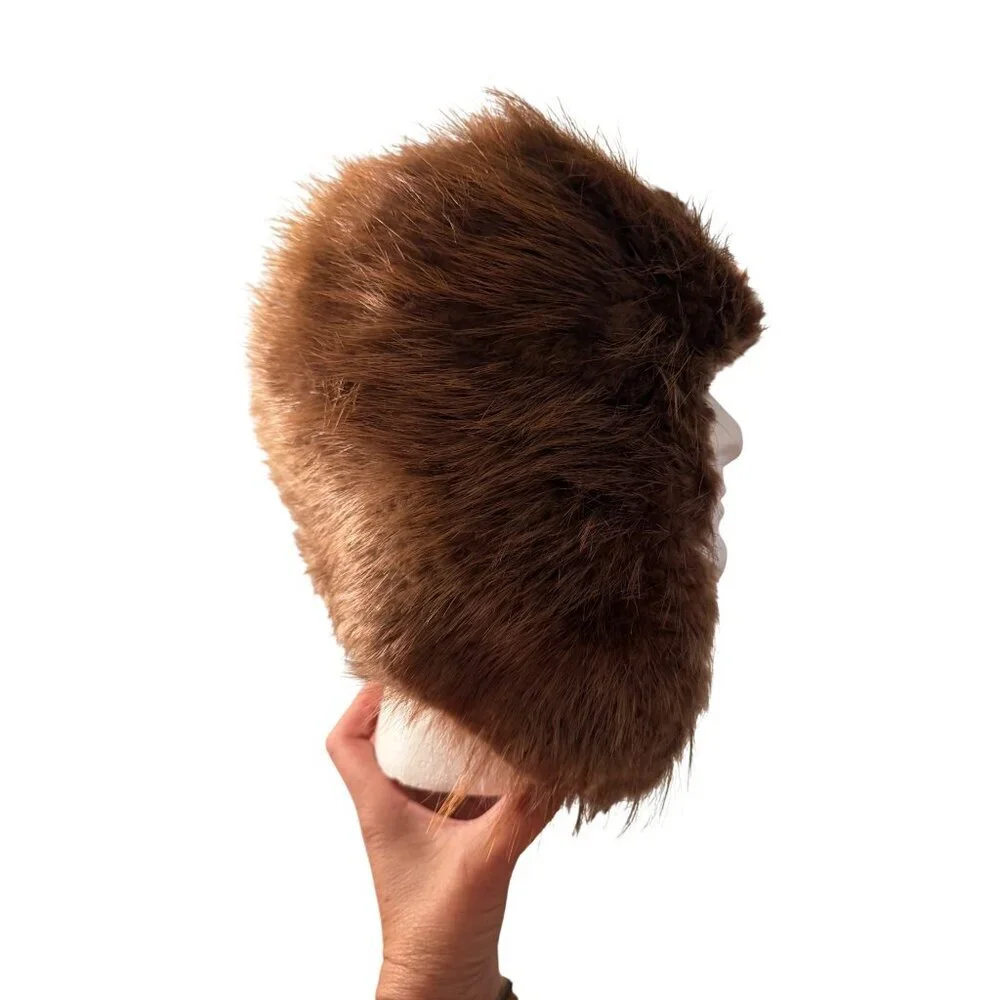 Vintage Beaver Fur Womens Trapper Hat One Size Reddish Brown Earflaps Pom-poms